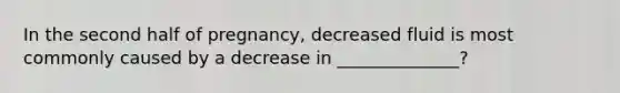 In the second half of pregnancy, decreased fluid is most commonly caused by a decrease in ______________?