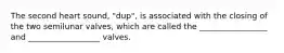 The second heart sound, "dup", is associated with the closing of the two semilunar valves, which are called the _________________ and __________________ valves.