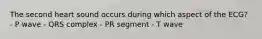 The second heart sound occurs during which aspect of the ECG? - P wave - QRS complex - PR segment - T wave