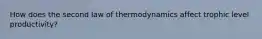 How does the second law of thermodynamics affect trophic level productivity?