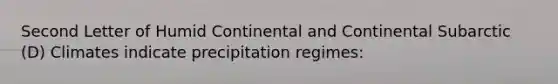 Second Letter of Humid Continental and Continental Subarctic (D) Climates indicate precipitation regimes: