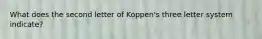 What does the second letter of Koppen's three letter system indicate?