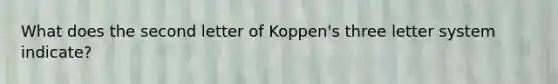 What does the second letter of Koppen's three letter system indicate?