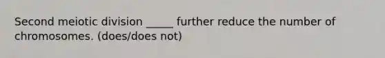 Second meiotic division _____ further reduce the number of chromosomes. (does/does not)