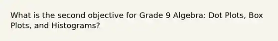 What is the second objective for Grade 9 Algebra: <a href='https://www.questionai.com/knowledge/kjMSz3dOjW-dot-plot' class='anchor-knowledge'>dot plot</a>s, Box Plots, and Histograms?