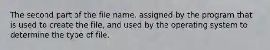 The second part of the file name, assigned by the program that is used to create the file, and used by the operating system to determine the type of file.