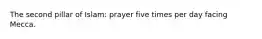 The second pillar of Islam: prayer five times per day facing Mecca.