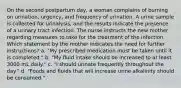 On the second postpartum day, a woman complains of burning on urination, urgency, and frequency of urination. A urine sample is collected for urinalysis, and the results indicate the presence of a urinary tract infection. The nurse instructs the new mother regarding measures to take for the treatment of the infection. Which statement by the mother indicates the need for further instructions? a. "My prescribed medication must be taken until it is completed." b. "My fluid intake should be increased to at least 3000 mL daily." c. "I should urinate frequently throughout the day." d. "Foods and fluids that will increase urine alkalinity should be consumed."