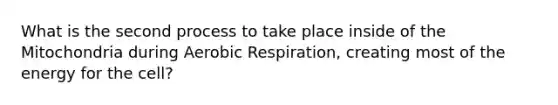 What is the second process to take place inside of the Mitochondria during <a href='https://www.questionai.com/knowledge/kyxGdbadrV-aerobic-respiration' class='anchor-knowledge'>aerobic respiration</a>, creating most of the energy for the cell?