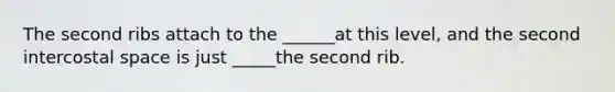 The second ribs attach to the ______at this level, and the second intercostal space is just _____the second rib.