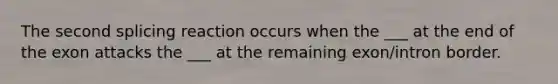 The second splicing reaction occurs when the ___ at the end of the exon attacks the ___ at the remaining exon/intron border.