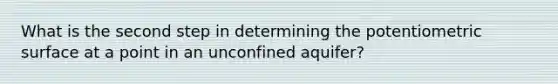 What is the second step in determining the potentiometric surface at a point in an unconfined aquifer?