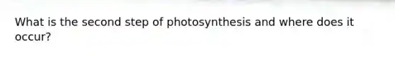 What is the second step of photosynthesis and where does it occur?