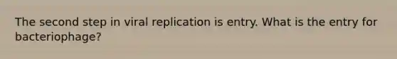 The second step in viral replication is entry. What is the entry for bacteriophage?