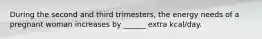 During the second and third trimesters, the energy needs of a pregnant woman increases by ______ extra kcal/day.