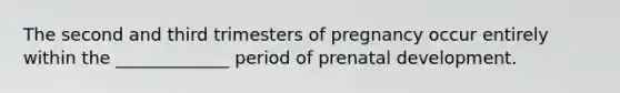 The second and third trimesters of pregnancy occur entirely within the _____________ period of prenatal development.