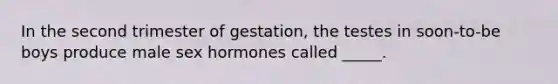 In the second trimester of gestation, the testes in soon-to-be boys produce male sex hormones called _____.