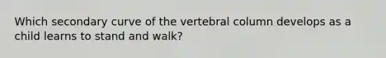 Which secondary curve of the vertebral column develops as a child learns to stand and walk?