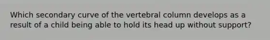 Which secondary curve of the vertebral column develops as a result of a child being able to hold its head up without support?