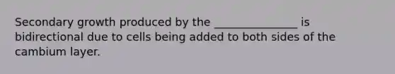 Secondary growth produced by the _______________ is bidirectional due to cells being added to both sides of the cambium layer.