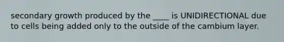 secondary growth produced by the ____ is UNIDIRECTIONAL due to cells being added only to the outside of the cambium layer.