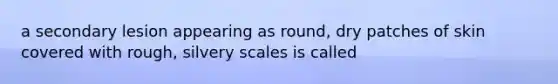 a secondary lesion appearing as round, dry patches of skin covered with rough, silvery scales is called