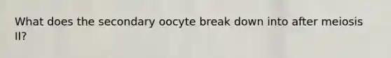 What does the secondary oocyte break down into after meiosis II?