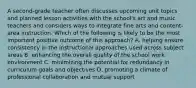 A second-grade teacher often discusses upcoming unit topics and planned lesson activities with the school's art and music teachers and considers ways to integrate fine arts and content-area instruction. Which of the following is likely to be the most important positive outcome of this approach? A. helping ensure consistency in the instructional approaches used across subject areas B. enhancing the overall quality of the school work environment C. minimizing the potential for redundancy in curriculum goals and objectives D. promoting a climate of professional collaboration and mutual support