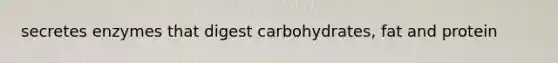 secretes enzymes that digest carbohydrates, fat and protein