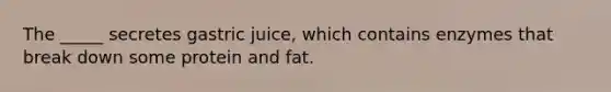 The _____ secretes gastric juice, which contains enzymes that break down some protein and fat.