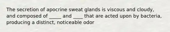 The secretion of apocrine sweat glands is viscous and cloudy, and composed of _____ and ____ that are acted upon by bacteria, producing a distinct, noticeable odor