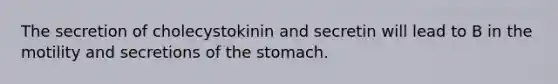 The secretion of cholecystokinin and secretin will lead to B in the motility and secretions of the stomach.