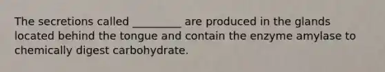 The secretions called _________ are produced in the glands located behind the tongue and contain the enzyme amylase to chemically digest carbohydrate.