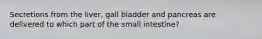 Secretions from the liver, gall bladder and pancreas are delivered to which part of the small intestine?