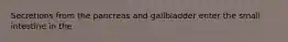 Secretions from the pancreas and gallbladder enter the small intestine in the