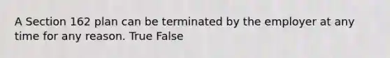 A Section 162 plan can be terminated by the employer at any time for any reason. True False