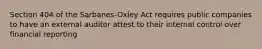 Section 404 of the Sarbanes-Oxley Act requires public companies to have an external auditor attest to their internal control over financial reporting