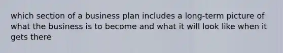 which section of a business plan includes a long-term picture of what the business is to become and what it will look like when it gets there