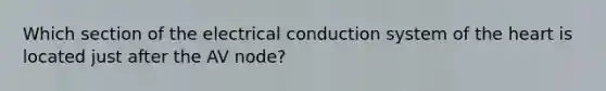 Which section of the electrical conduction system of the heart is located just after the AV node?