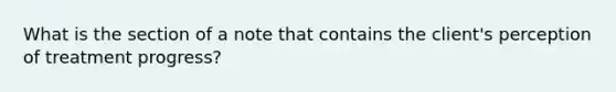 What is the section of a note that contains the client's perception of treatment progress?