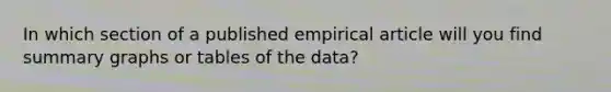 In which section of a published empirical article will you find summary graphs or tables of the data?