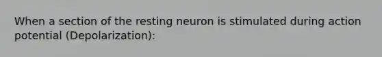 When a section of the resting neuron is stimulated during action potential (Depolarization):