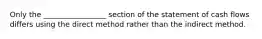 Only the _________________ section of the statement of cash flows differs using the direct method rather than the indirect method.