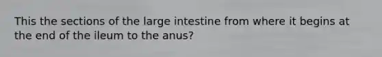 This the sections of the large intestine from where it begins at the end of the ileum to the anus?