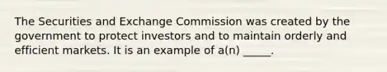 The Securities and Exchange Commission was created by the government to protect investors and to maintain orderly and efficient markets. It is an example of a(n) _____.