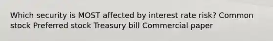 Which security is MOST affected by interest rate risk? Common stock Preferred stock Treasury bill Commercial paper