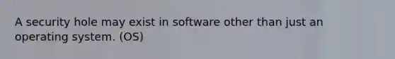 A security hole may exist in software other than just an operating system. (OS)