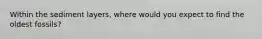 Within the sediment layers, where would you expect to find the oldest fossils?