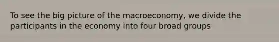 To see the big picture of the macroeconomy, we divide the participants in the economy into four broad groups