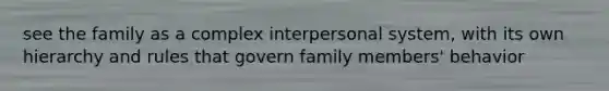 see the family as a complex interpersonal system, with its own hierarchy and rules that govern family members' behavior